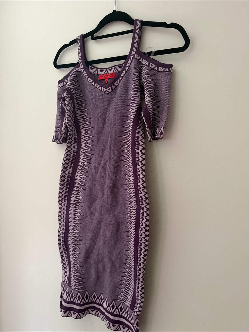WOW couture Purple Geometric Cold-Shoulder Midi Dress